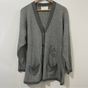 Public Cashmere Touch Lambswool Angora Gray Penguin Print Cardigan Size XL